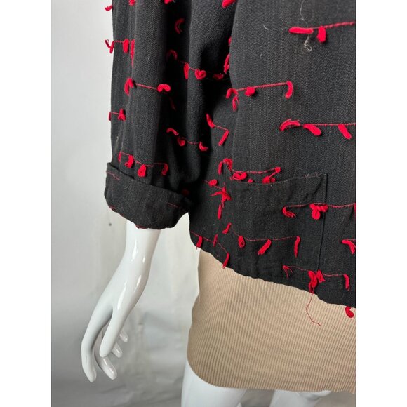 Vintage Black & Red Cactus Flower Jacket With Textured Knot Detailing & Brass Bu - Picture 16 of 16